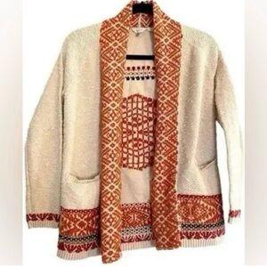 3/$21 Lucky Brand Southwest Boho Cotton Linen Cardigan Sweater M